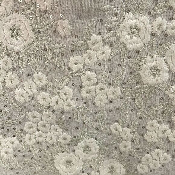 Embroidered Heart Floral Linen Blend Pillow Cover Embellished Metallic 15x15 - Picture 5 of 9